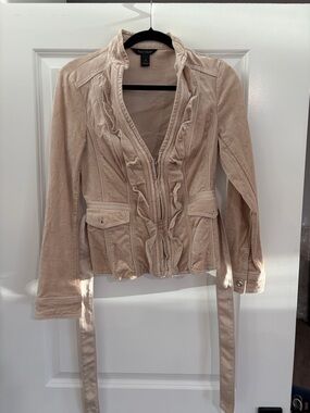 Women's Ruffle Trim Belted Jacket - Beige